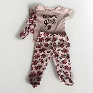 Chick Pea Baby Girl Outfit 3–6M Pink Daddy’s Girl Bodysuit Floral Pants Headband